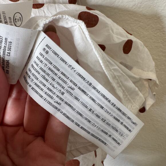 Abercrombie White Brown Polka Dot Puff Sleeve Mini Dress - Picture 8 of 13